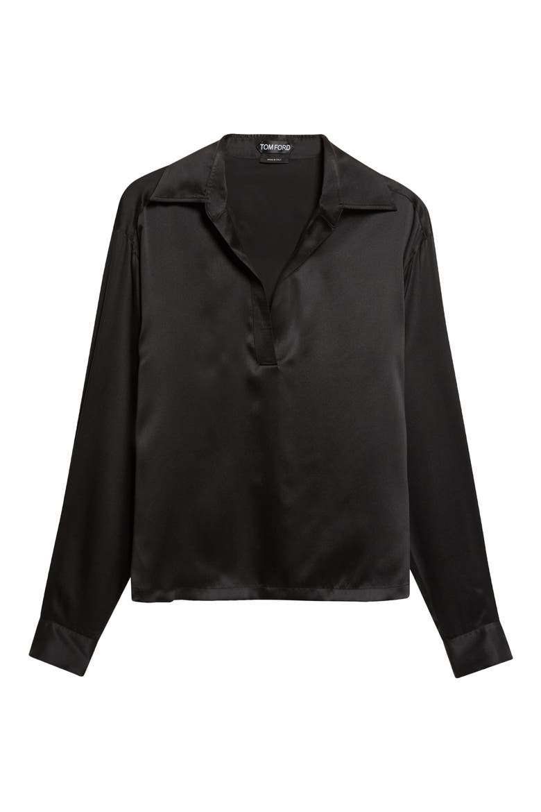 Silk Satin Polo, Alternate, color, BLACK