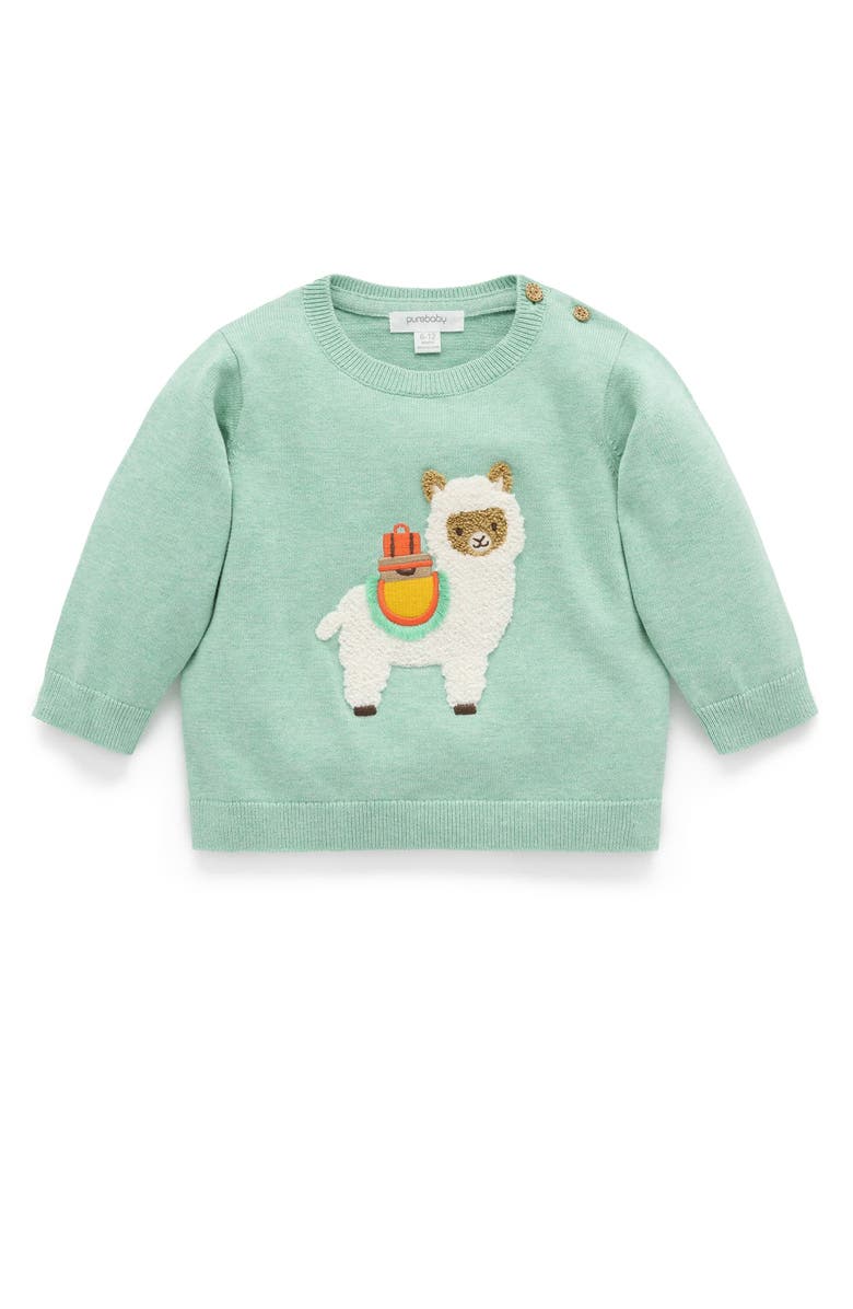 Purebaby Llama Knit Sweater, Main, color, Aloe Melange