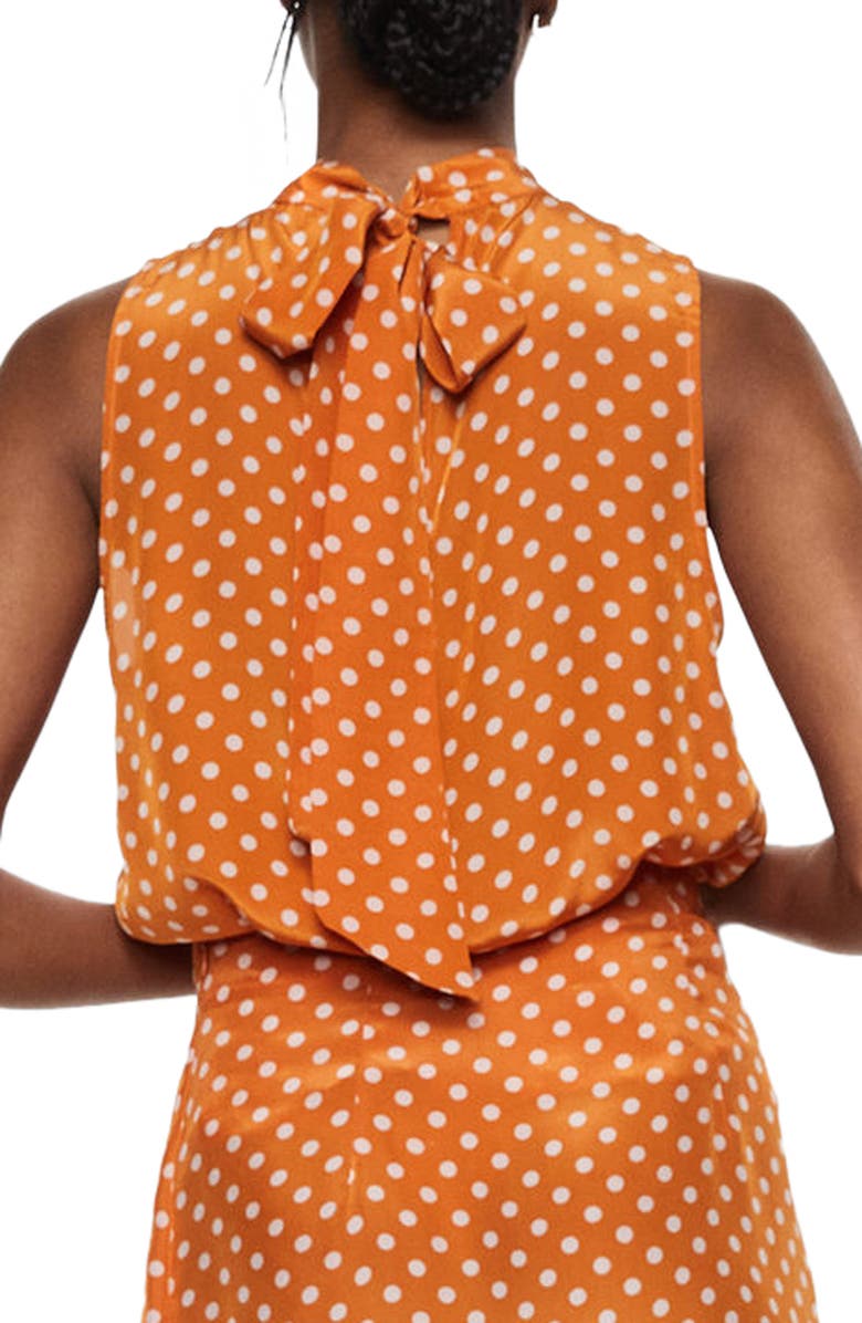 MANGO Polka Dot Satin Sleeveless Blouse, Alternate, color, Brown