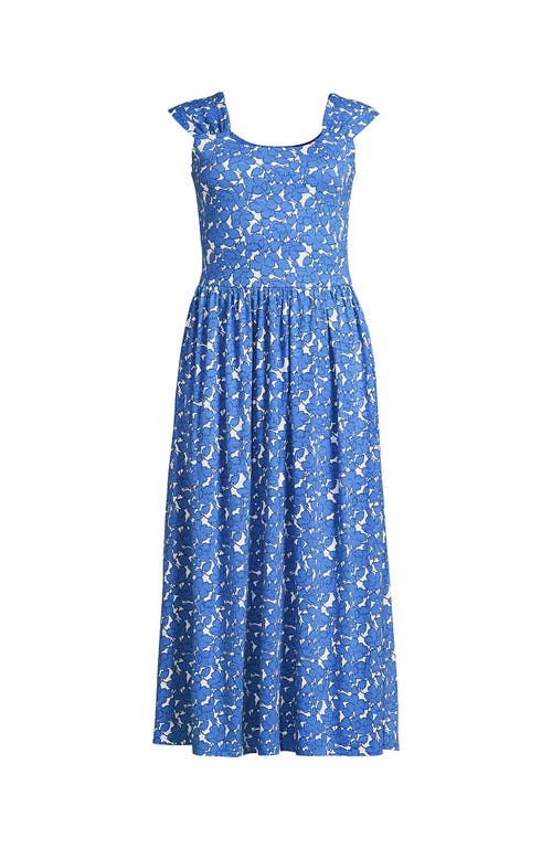 Lands' End Slub Cap Sleeve Shirred Skirt Midi Dress In Blue