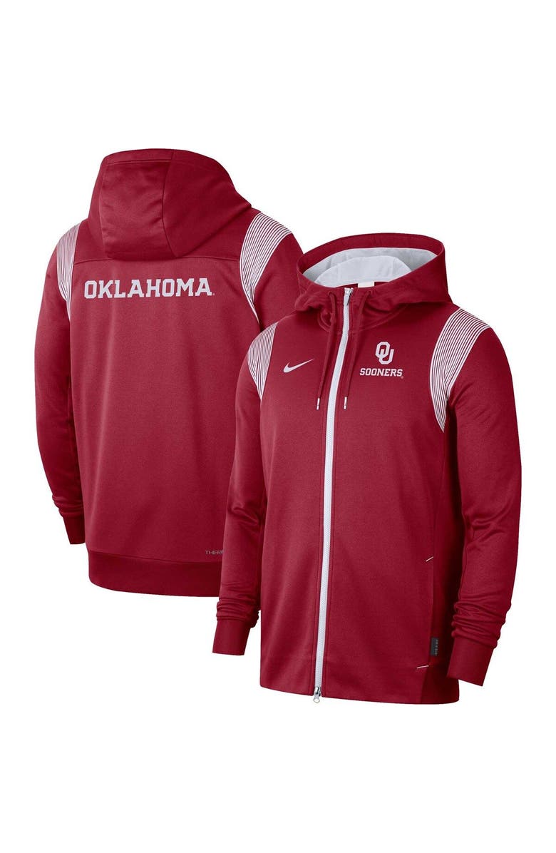 Nike Men's Nike Crimson Oklahoma Sooners 2022 Sideline Lockup Performance Full-Zip Hoodie Jacket, Main, color, Crimson