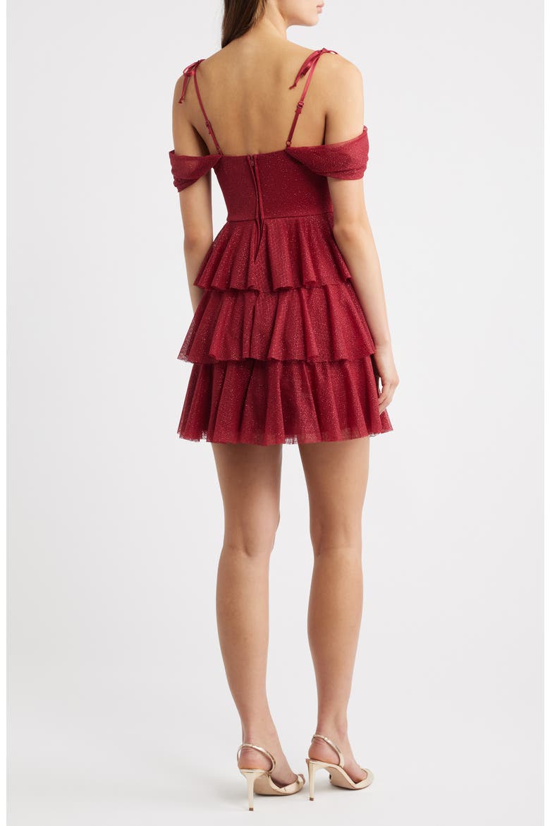 Glitter Layered Ruffle Tie Strap Minidress, Alternate, color, WINE