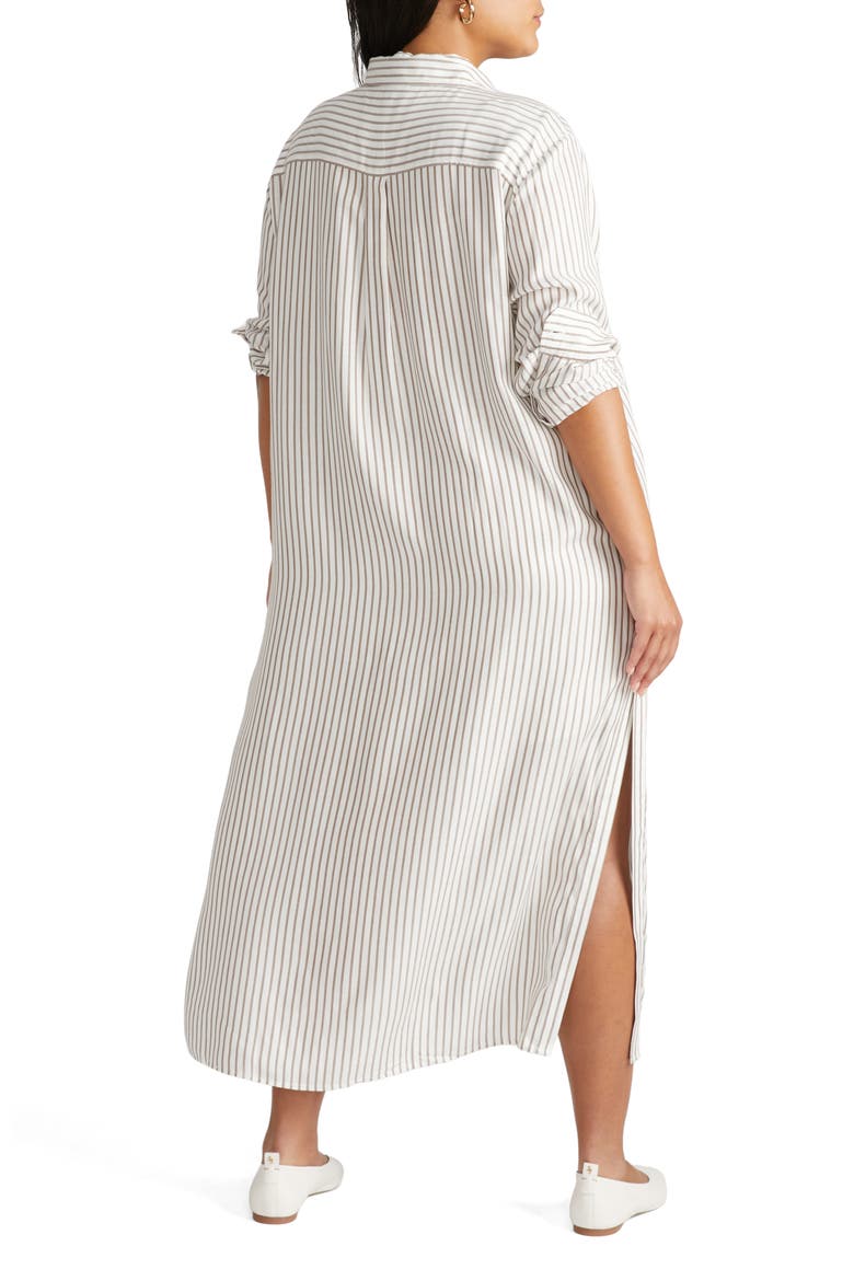 Nailah Stripe Longline Button-Up Tunic, Alternate, color, BEIGE/WHITE STRIPE
