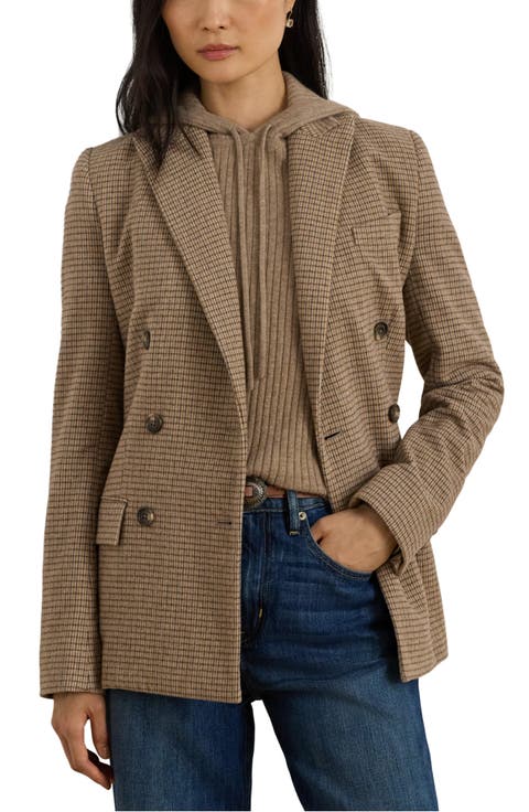 Double Breasted Wool Blend Twill Blazer