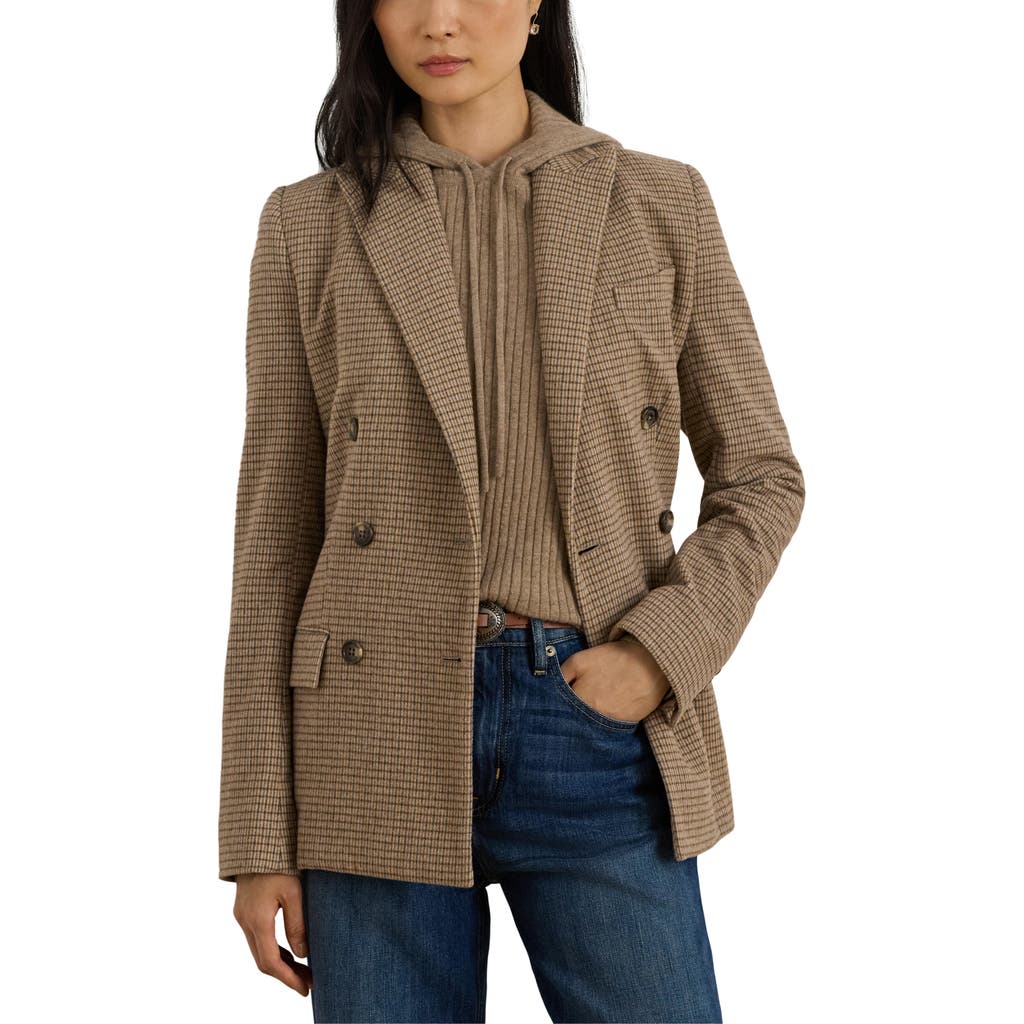 Ralph Lauren Lauren Double Breasted Wool Blend Twill Blazer In Brown
