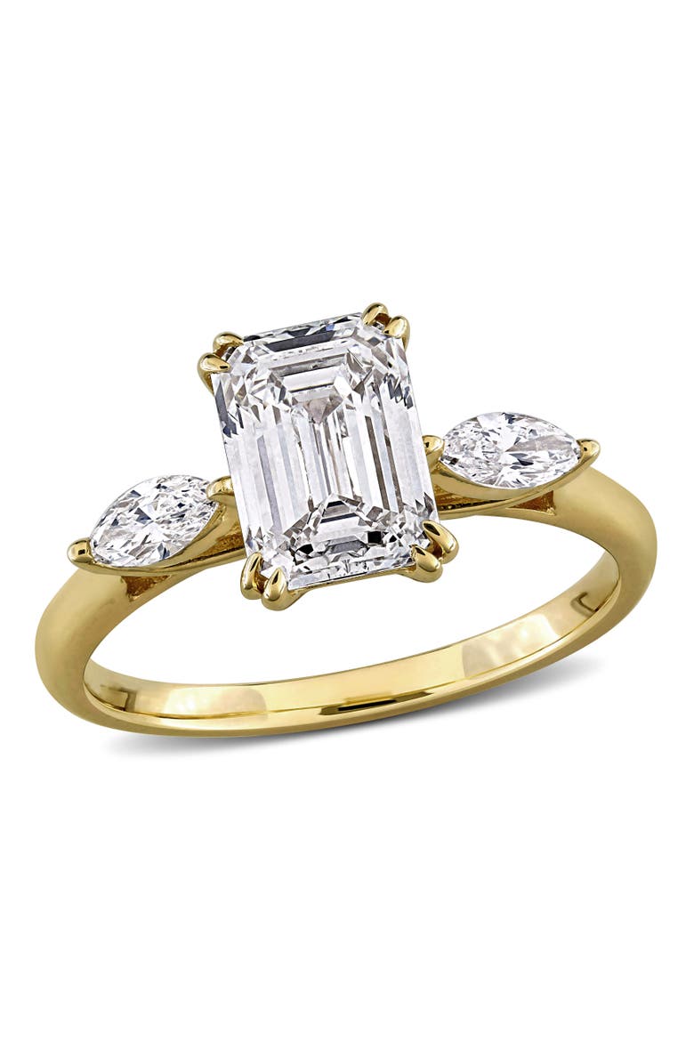 Lab-Grown Diamond Emerald 3-Stone Ring 14k, Main, color, Yellow Gold