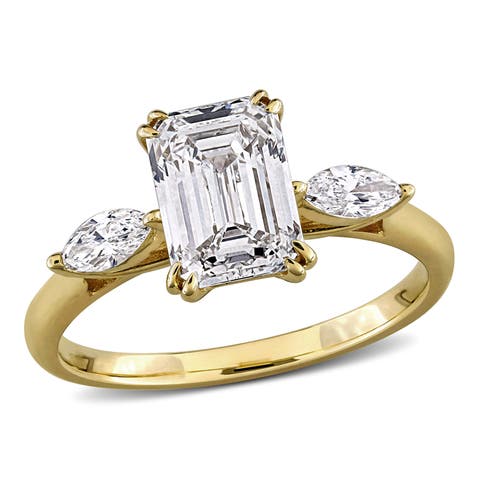Lab-Grown Diamond Emerald 3-Stone Ring 14k