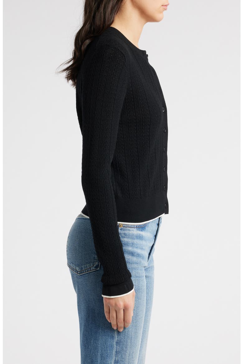 The Signature Open Knit Cardigan, Alternate, color, BLACK