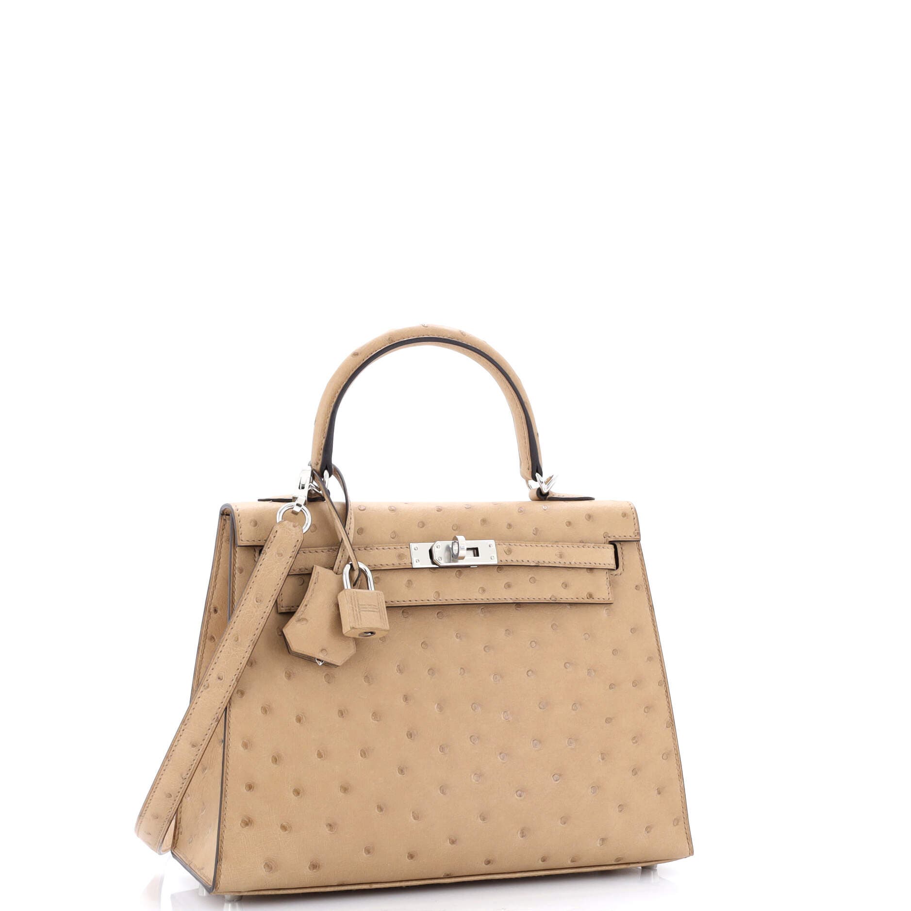 Pre-Owned Hermes Kelly Handbag Brown Ostrich with Palladium Hardware 25, Alternate, color, 