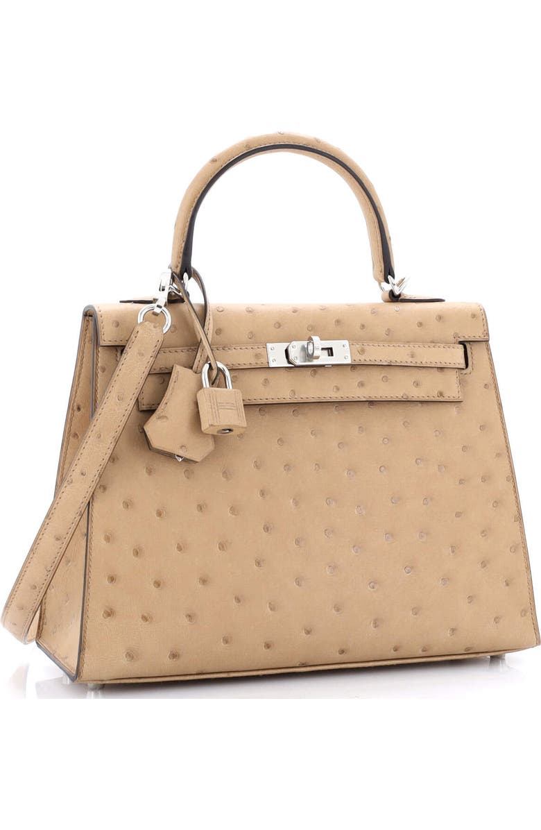 Pre-Owned Hermes Kelly Handbag Brown Ostrich with Palladium Hardware 25, Alternate, color,