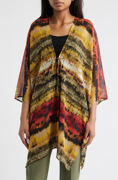 Printed Asymmetric Tie Front Cardigan
