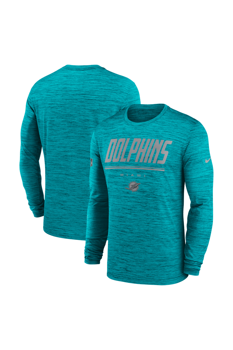 Men's Nike Aqua Miami Dolphins Sideline Offensive Transition Velocity Dri-FIT Long Sleeve T-Shirt, Main, color, Aqua