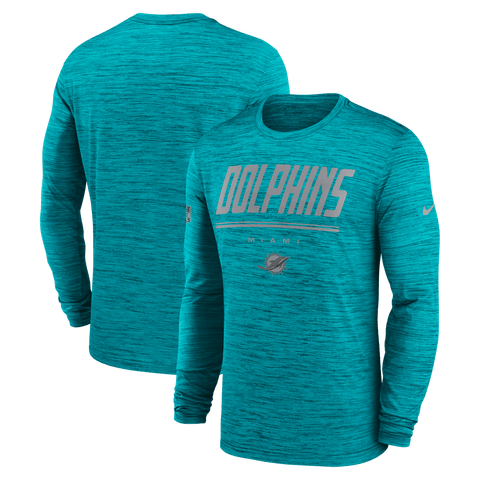 Men's Nike Aqua Miami Dolphins Sideline Offensive Transition Velocity Dri-FIT Long Sleeve T-Shirt