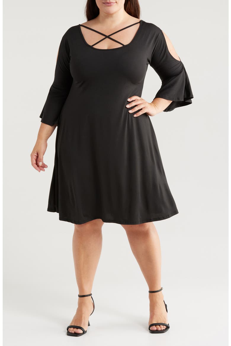 Crisscross Scoop Neck Cold Shoulder Dress, Main, color, BLACK