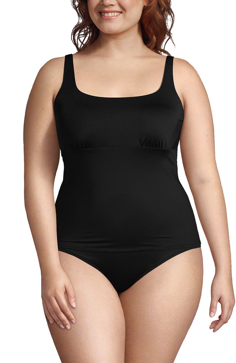 Lands' End Plus Size DD-Cup Square Neck Underwire Tankini Swimsuit Top, Main, color, Black