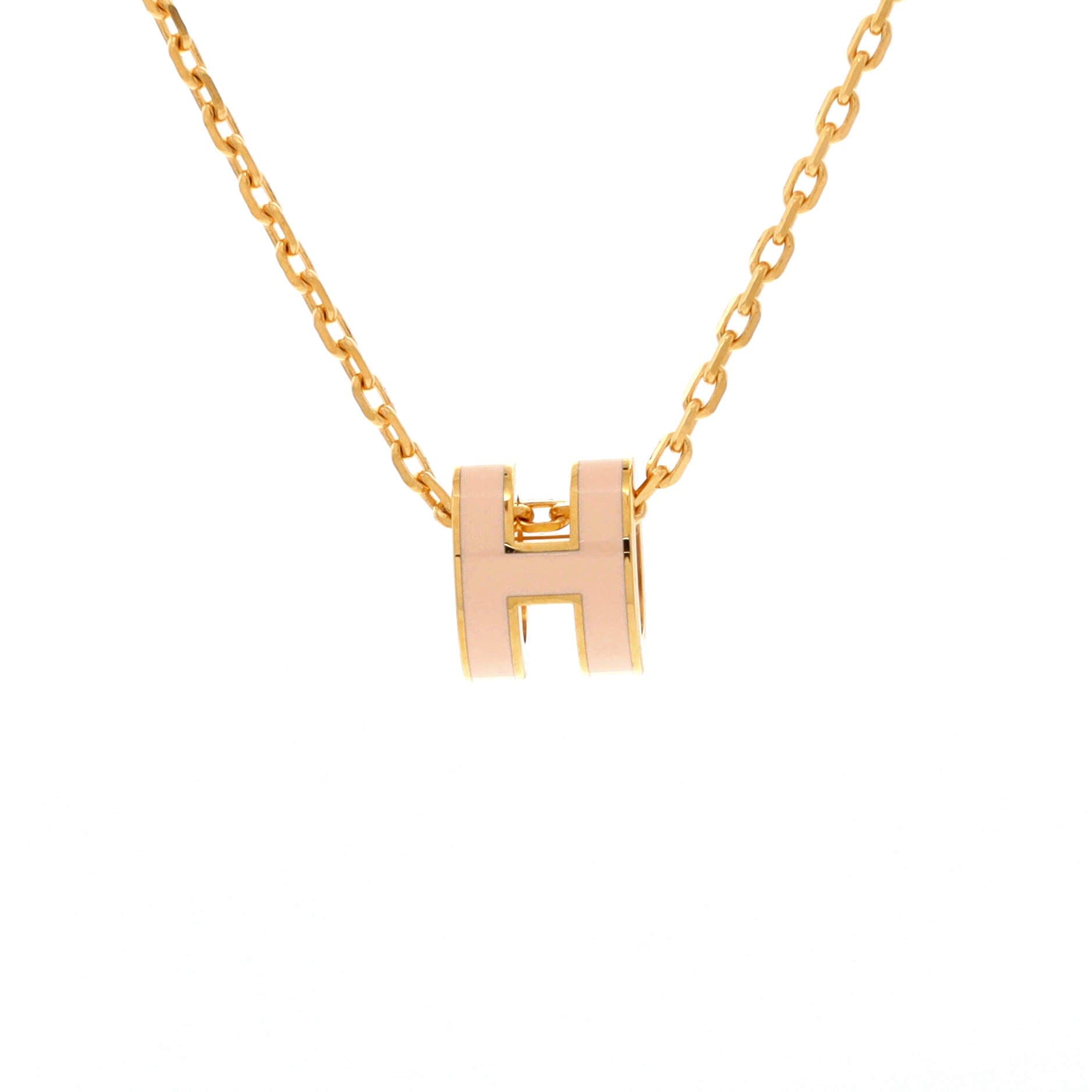 Pre-Owned Hermes Pop H Pendant Chain Necklace Metal and Enamel Mini, Main, color, Pink