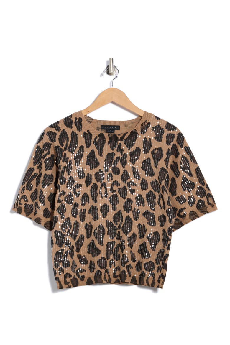 Sequins Short Sleeve Knit Sweater, Alternate, color, BRONZED FELINE