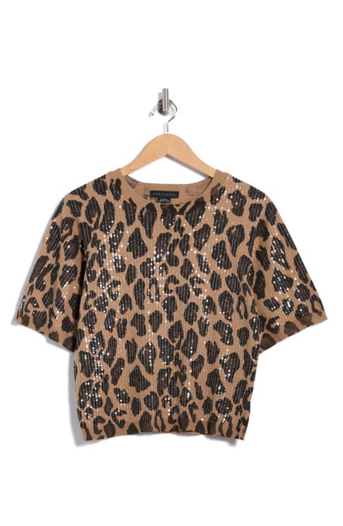 Sanctuary Sequins Short Sleeve Knit Sweater In Animal Print
