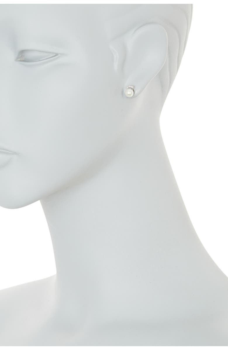 PAIGE NOVICK Sterling Silver Pearl Stud Pave Diamond Bar Earrings, Alternate, color, 