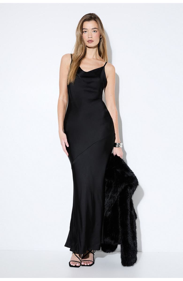 MissPap Premium Satin Bow Bridesmaid Dress, Main, color, Black