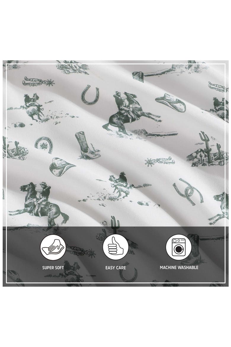 Cowboy Rodeo Print Microfiber Sheet Set, Alternate, color, MEDIUM / DARK GREEN