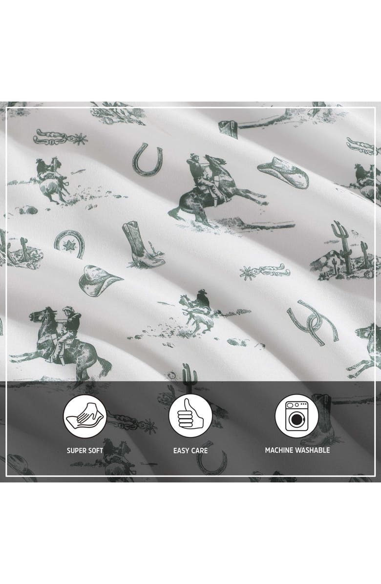 Wrangler Cowboy Rodeo Print Microfiber Sheet Set, Alternate, color, Medium / Dark Green