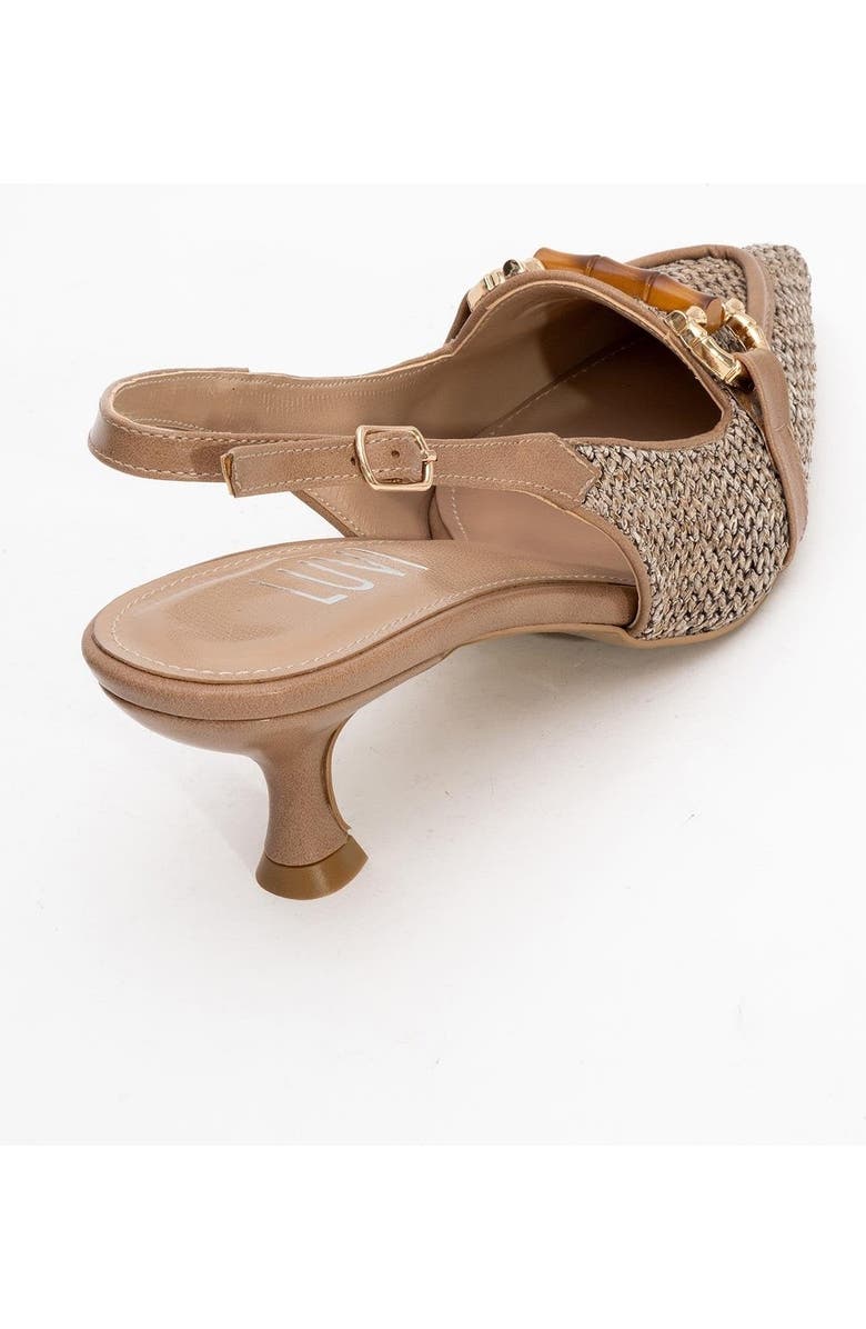 Prologue Shoes Osca Pointed Toe Buckled Slingback Pump, Alternate, color, Beige