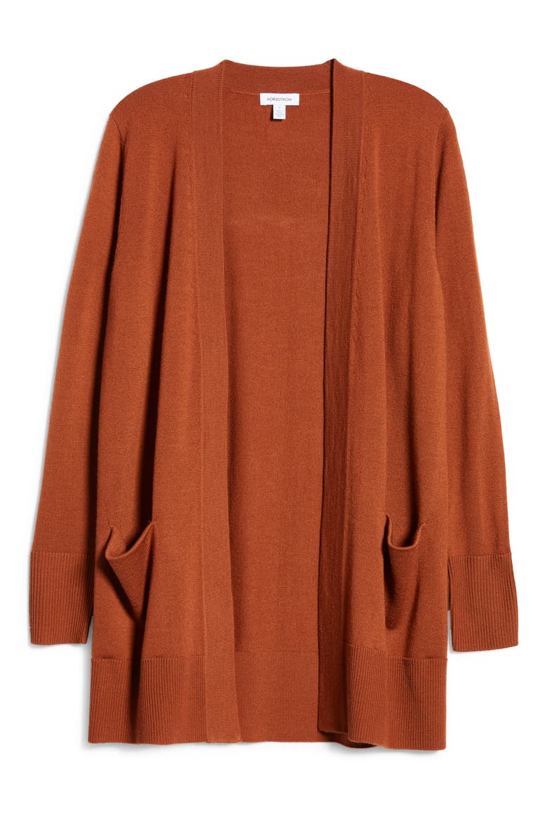 Everyday Open Front Cardigan, Alternate, color, RUST SEQUOIA
