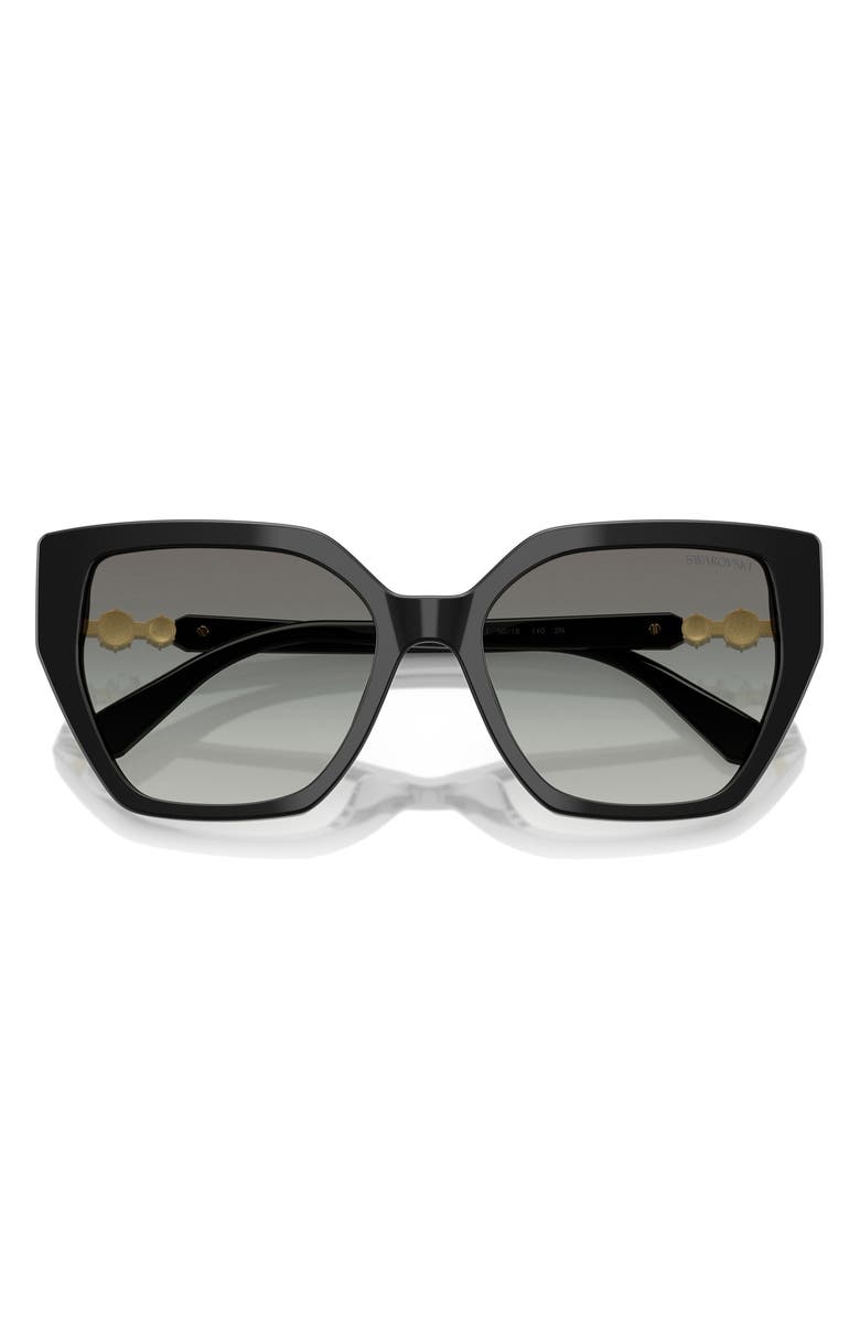 Swarovski 56mm Polarized Irregular Cat Eye Sunglasses, Alternate, color, Black/ Grey Gradient
