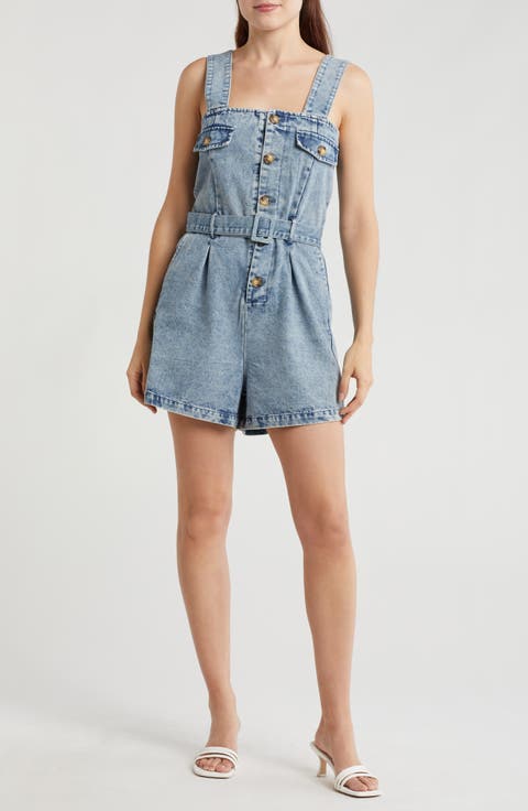Belted Denim Romper