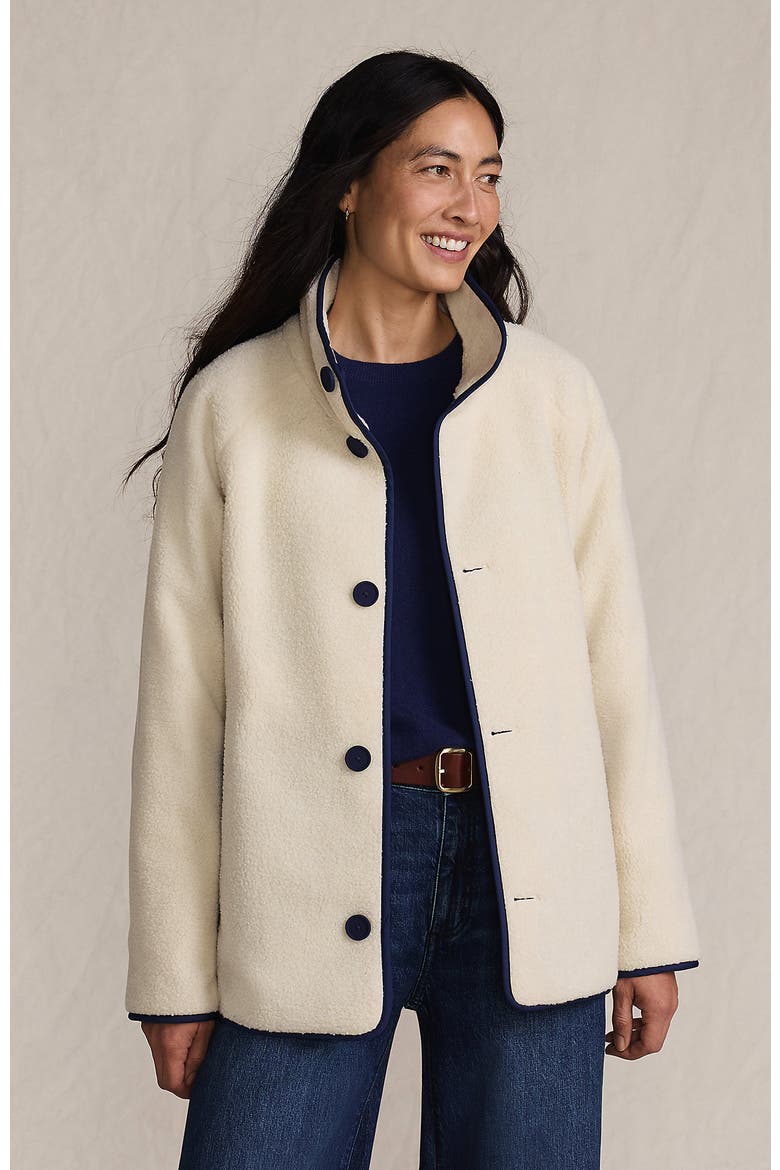 High Pile Fleece Reversible Mixed Media Long Jacket, Alternate, color, Ivory/Navy Check