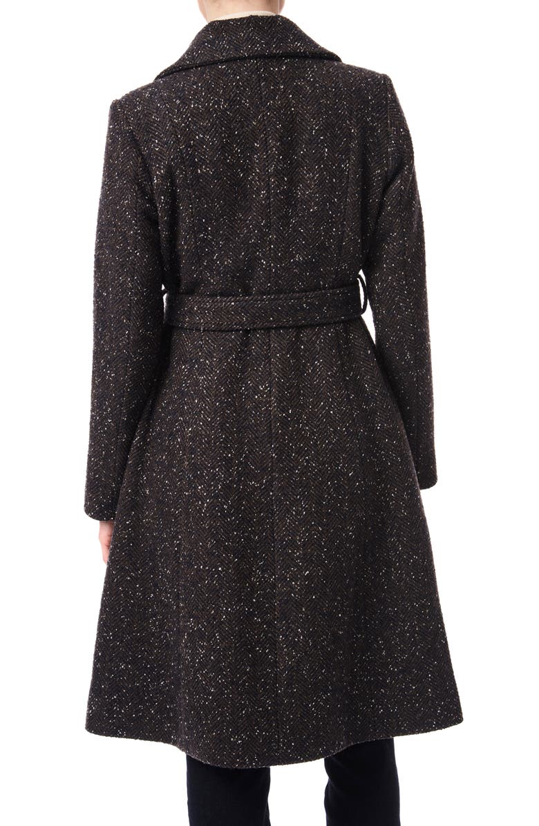 Bernardo Longline Belted Herringbone Tweed Coat, Alternate, color,