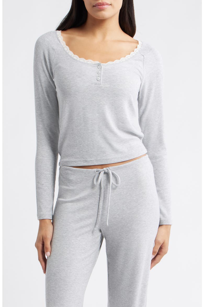 Daydream Lace Trim Rib Crop Top, Main, color, GREY HEATHER