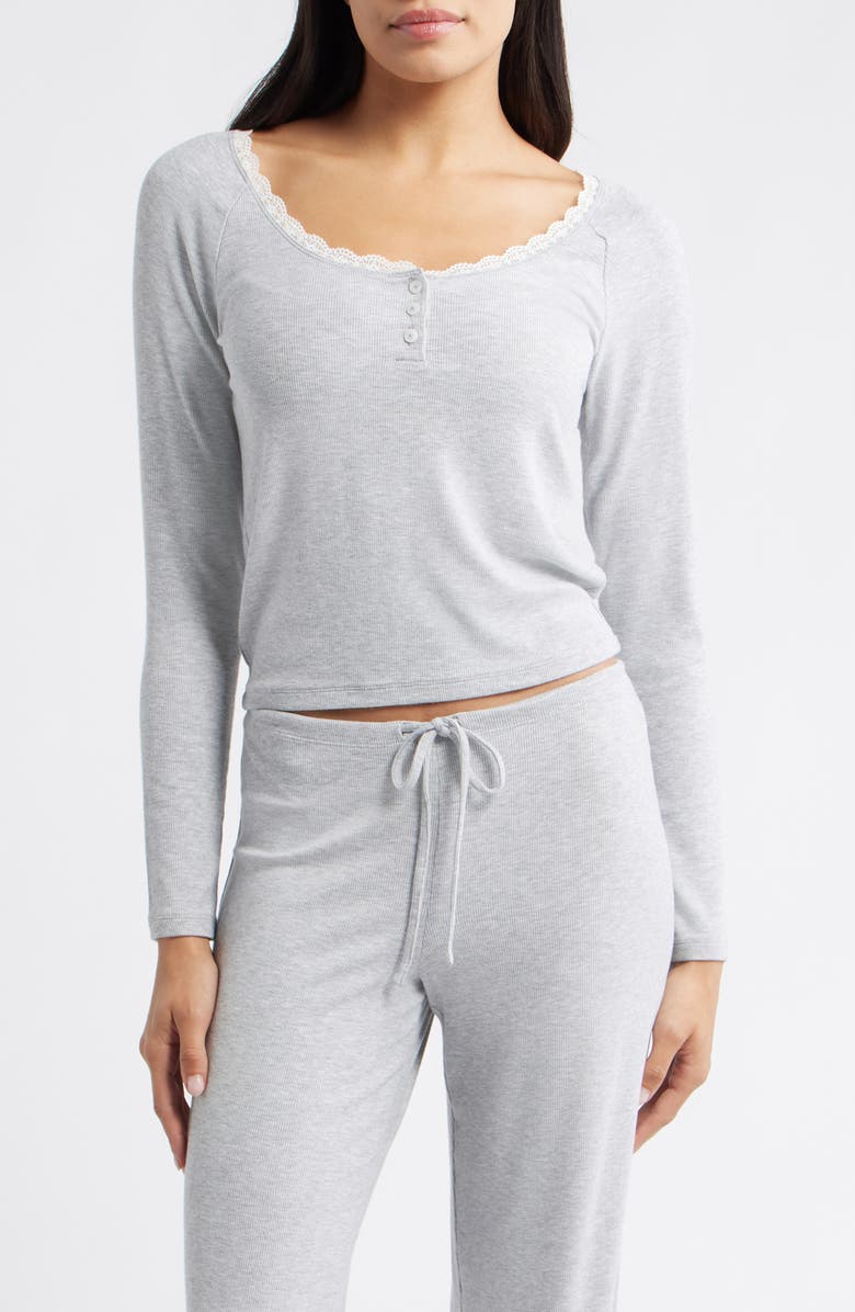 Open Edit Daydream Lace Trim Rib Crop Top, Main, color, Grey Heather