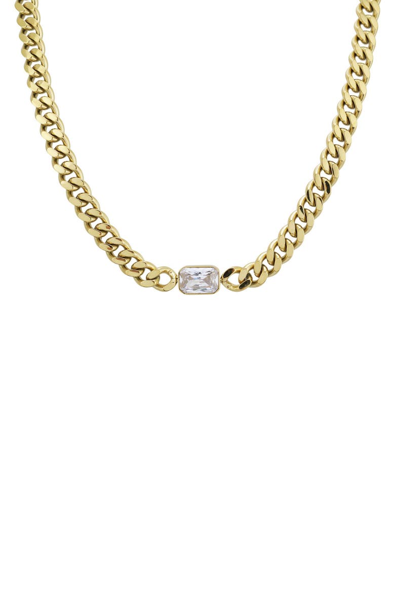 REBL Cubic Zirconia Curb Chain Necklace, Main, color, Gold