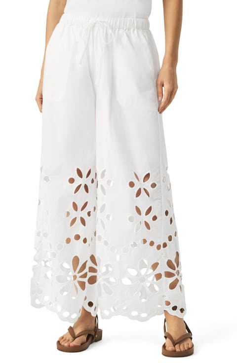 【INCHANT ME】[unisex] Eyelet Cotton Wide Pants Lizynuty Women Y2k Lounge Pants Elastic Waist Wide Leg