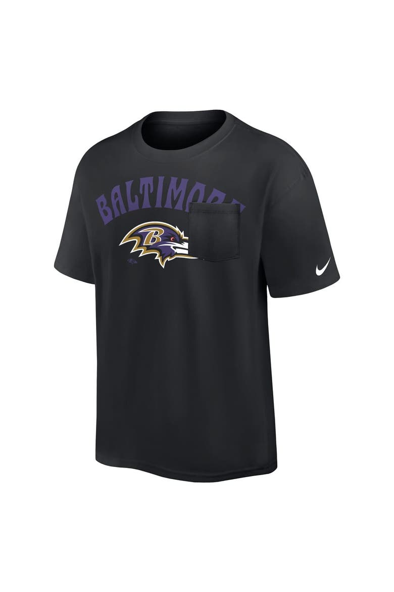 Men's Nike Black Baltimore Ravens Rewind Heavy Max 90 Pocket T-Shirt, Alternate, color, Black