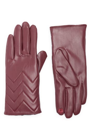 Vince Camuto Chevron Stitched Faux Leather Touchscreen Gloves In Burgundy