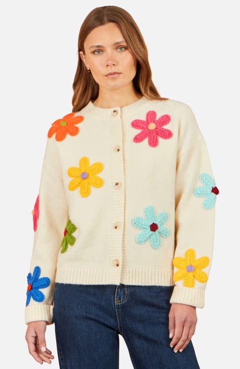 Knitted Flower Applique Cardigan