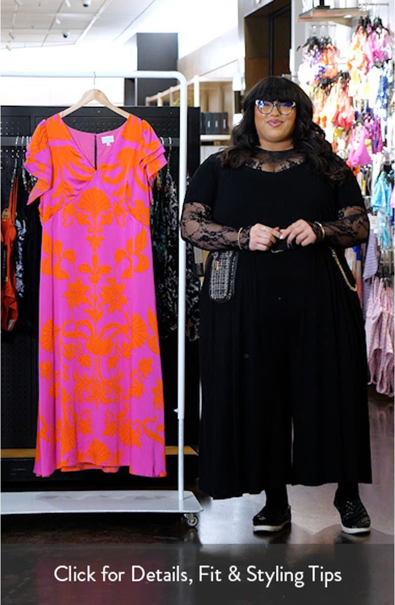 Vallie Floral Flutter Sleeve Satin Maxi Dress, sales video thumbnail