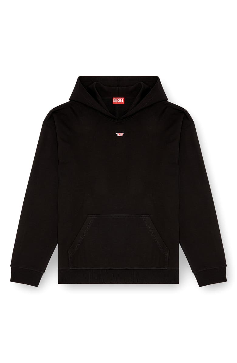 DIESEL<sup>®</sup> Logo Patch Relaxed Fit Organic Cotton Hoodie, Alternate, color, Deep/ Black