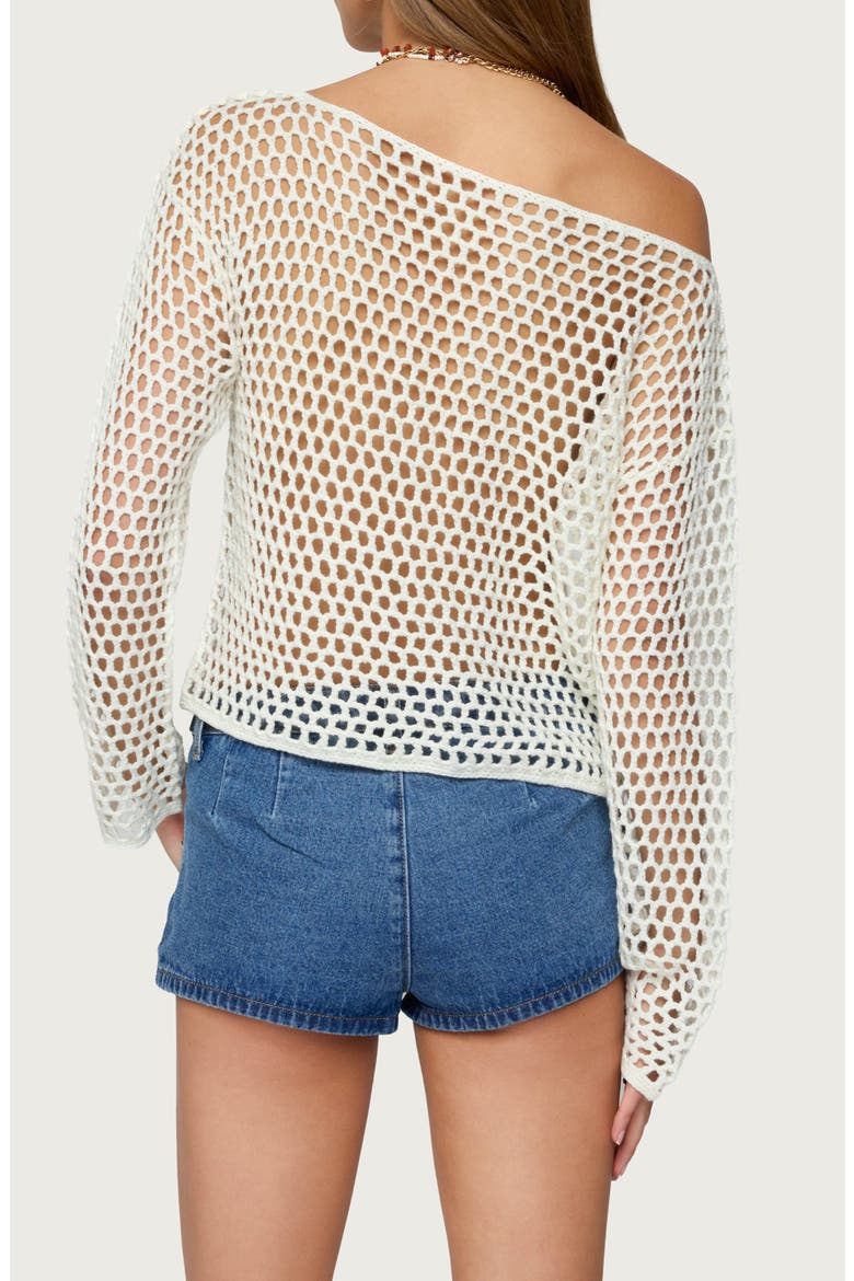 Kalley Off the Shoulder Long Sleeve Mesh Top, Alternate, color, CREAM