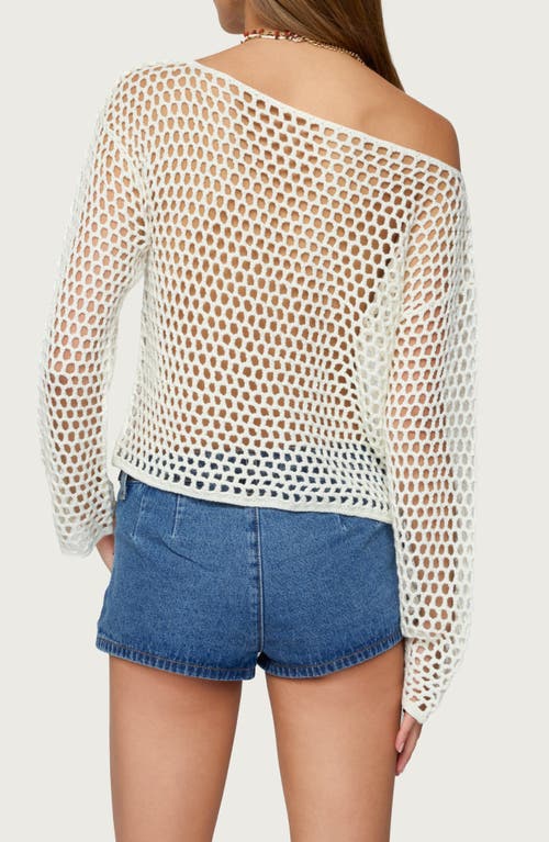 Edikted Kalley Off The Shoulder Long Sleeve Mesh Top In Neutral