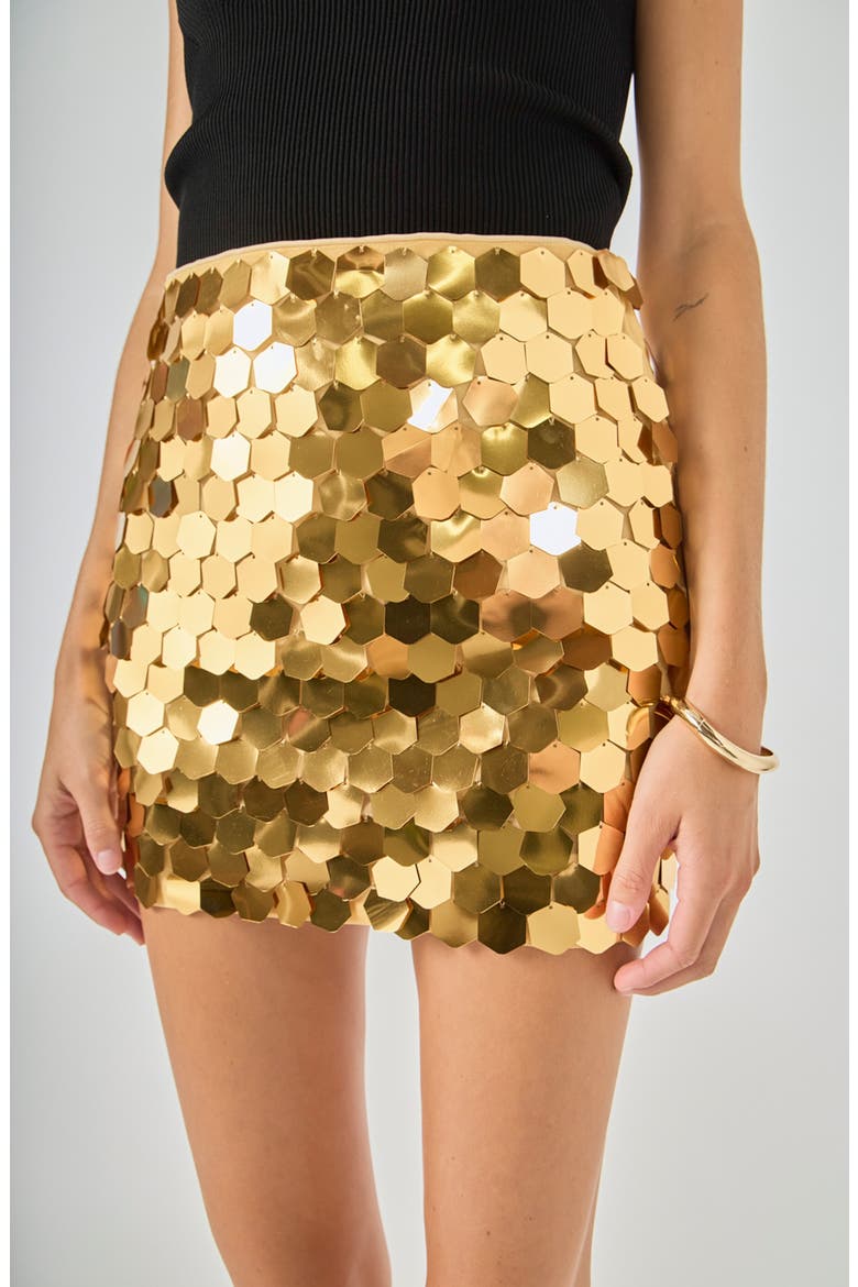 Hexagonal Paillette Miniskirt, Alternate, color, GOLD