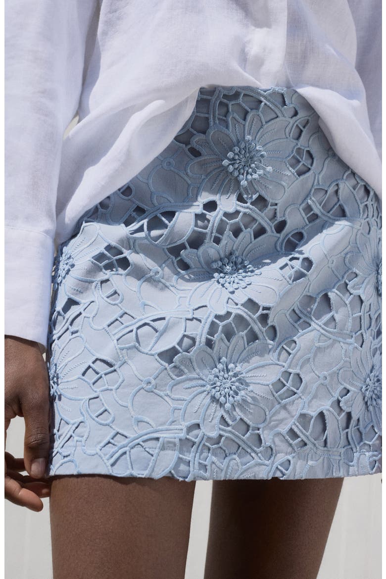 Embroidered Floral Cotton Miniskirt, Alternate, color, BLUE