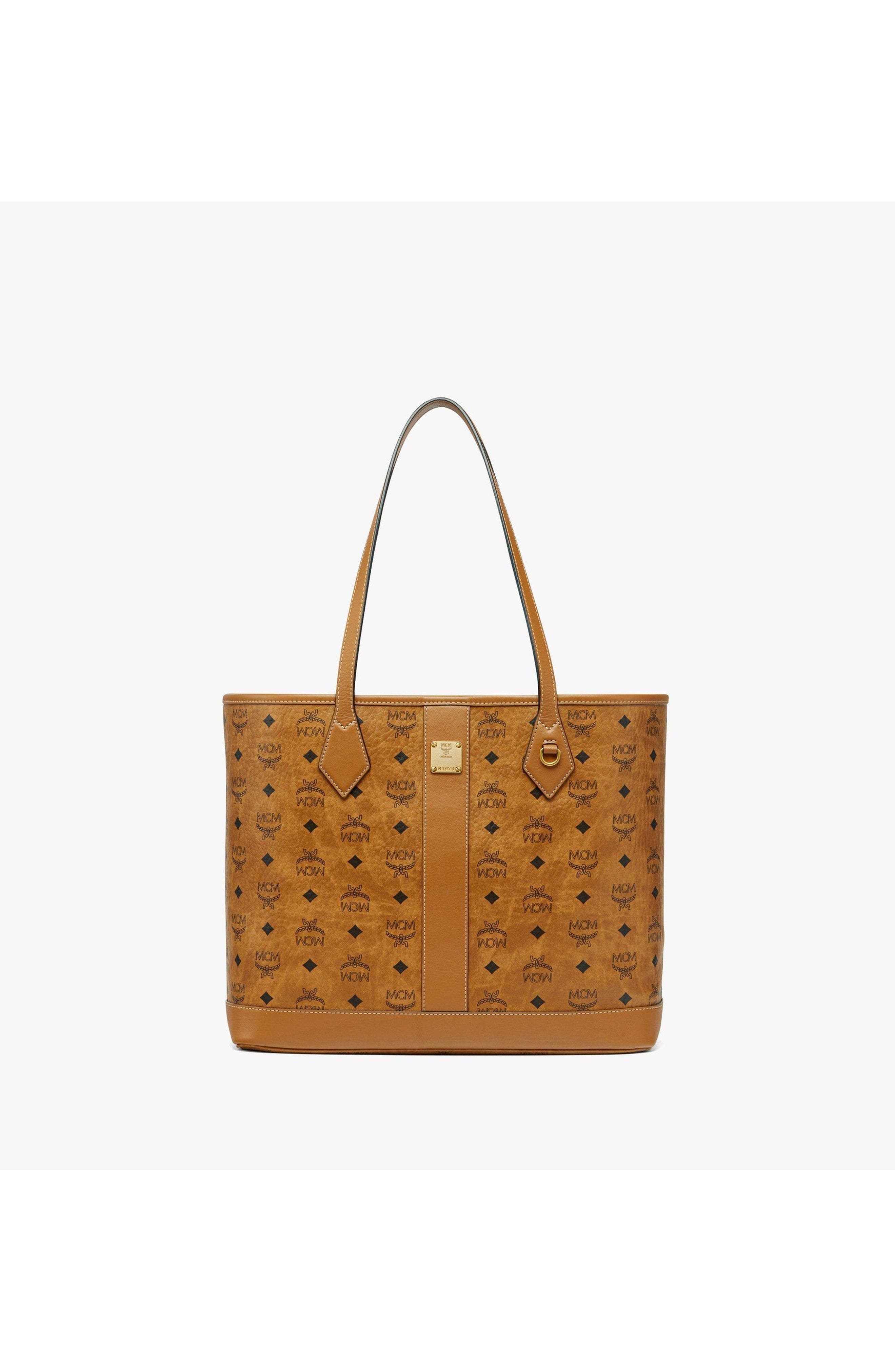 MCM New Medium Liz Shopper in Visetos, Main, color, Cognac