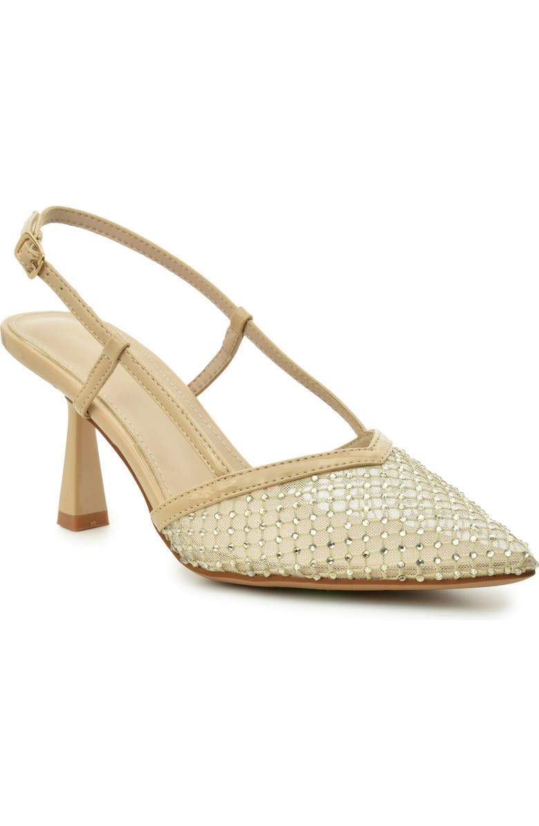 Nicole Miller Rhinestone Mesh Slingback Pump, Main, color, Beige Patent