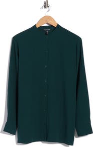 Eileen Fisher Band Collar Silk Button-Up Shirt