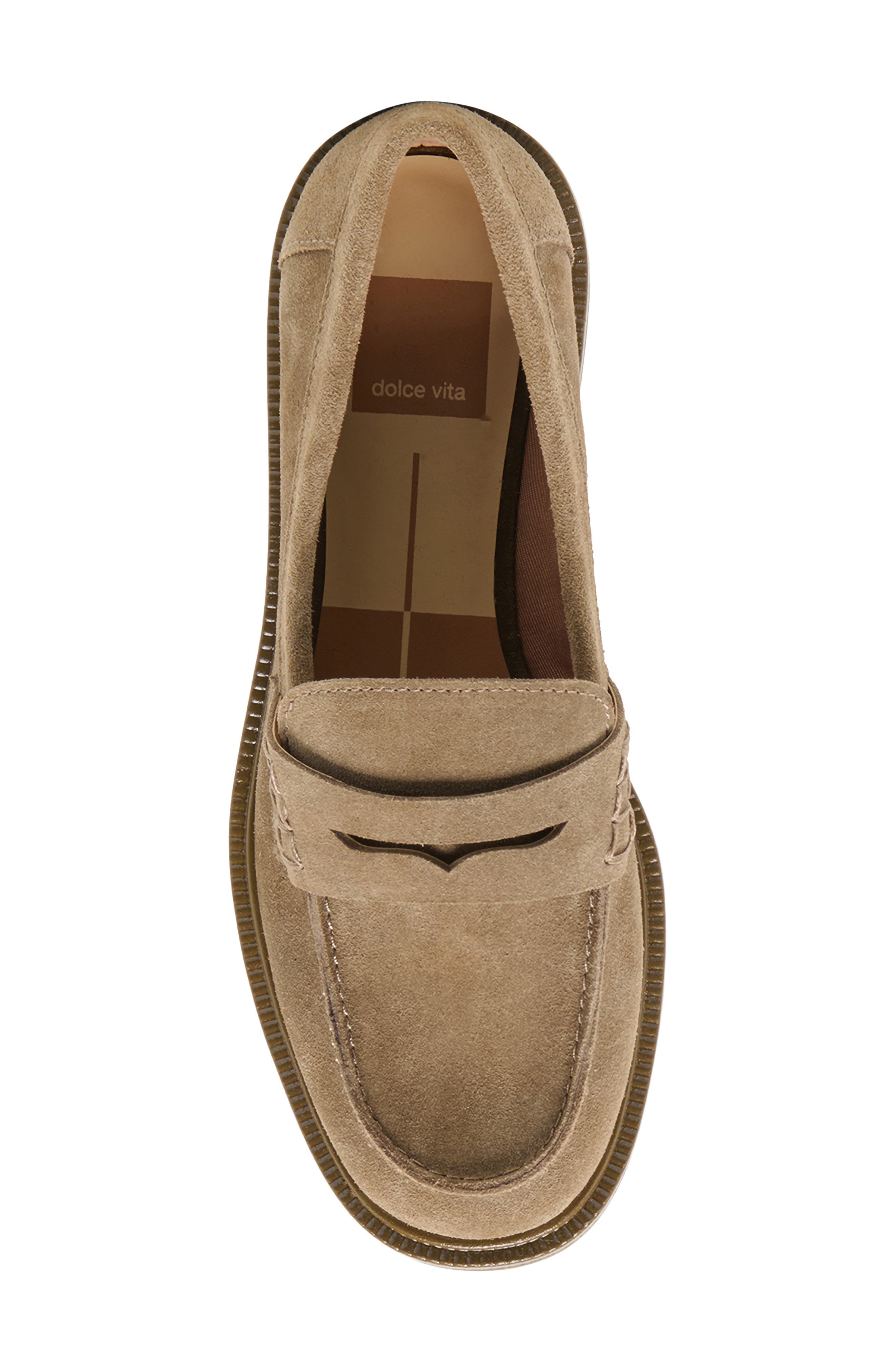 Tiggy Penny Loafer, Alternate, color, OLIVE SUEDE