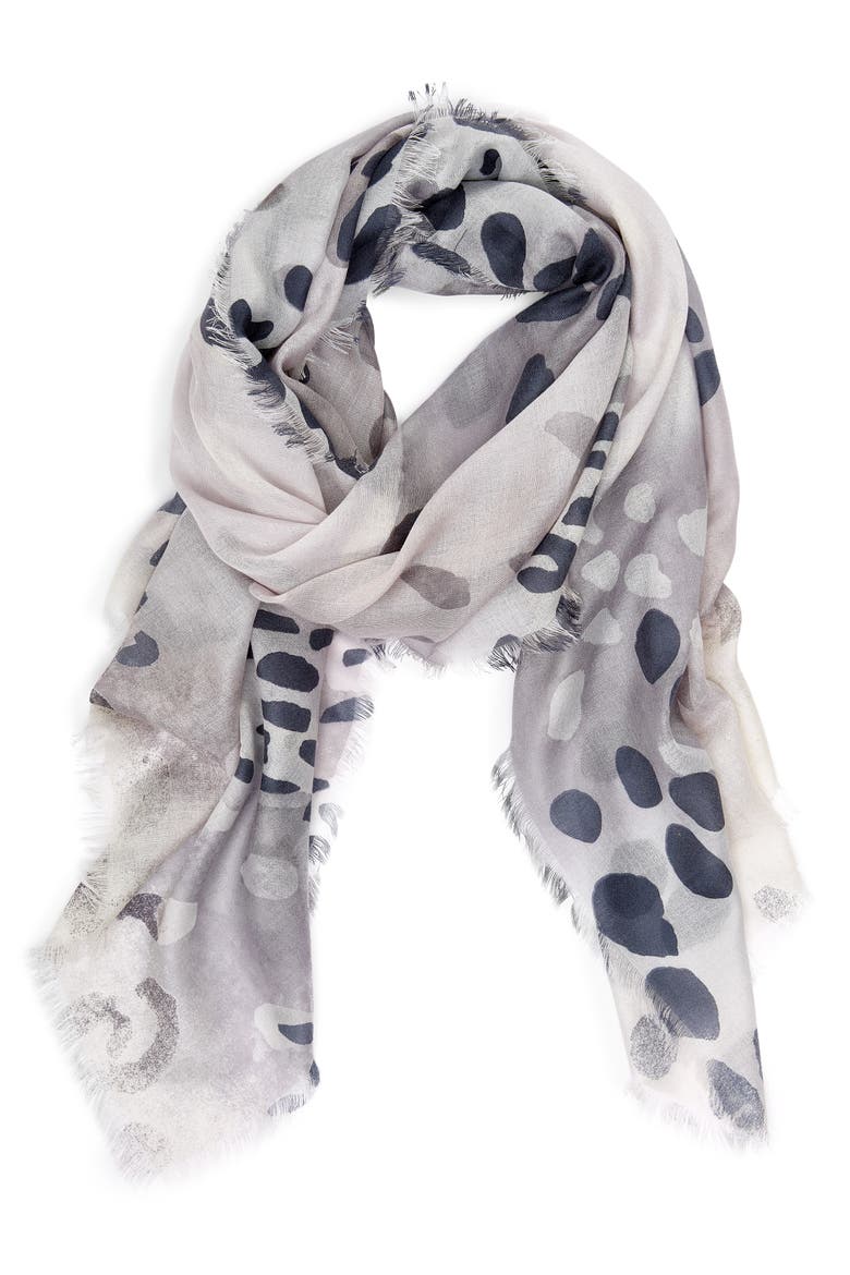 Eyelash Trim Print Cashmere & Silk Wrap, Alternate, color, GREY ANIMAL MARKS